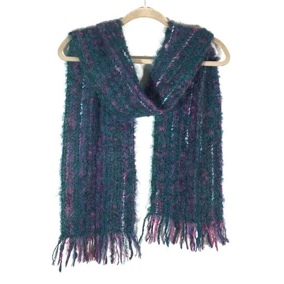 Unknown Accessories - Fuzzy Dark Teal & Magenta Winter Scarf, Pre-Loved